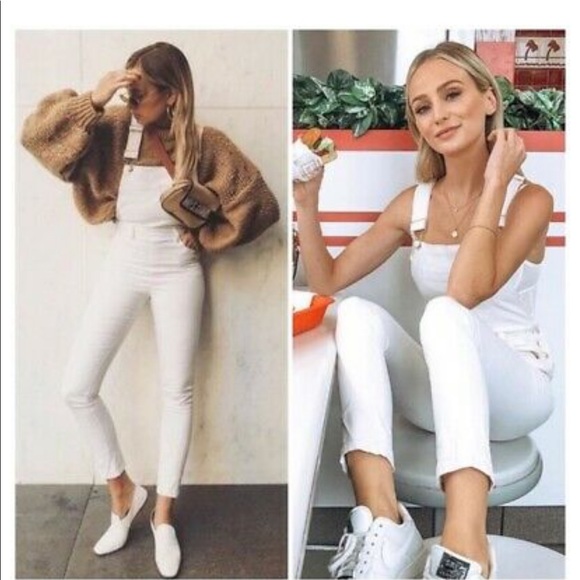 NWT WE WORE WHAT white hi rise skinny overalls XS - Picture 7 of 12